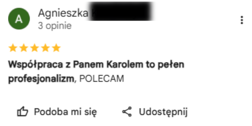 Opinia klientki w Google