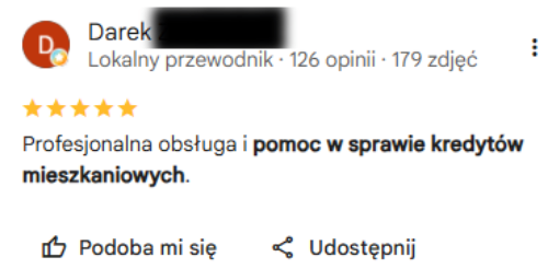 Opinia klienta w Google