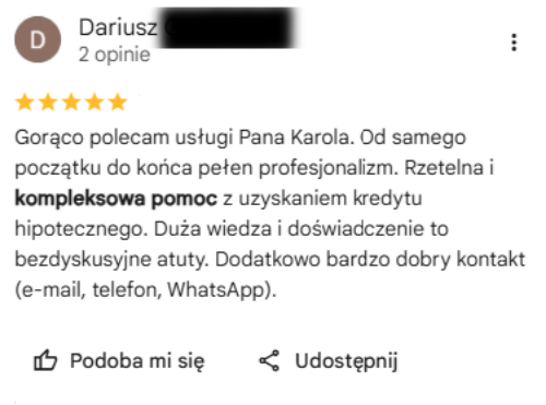 Opinia klienta w Google