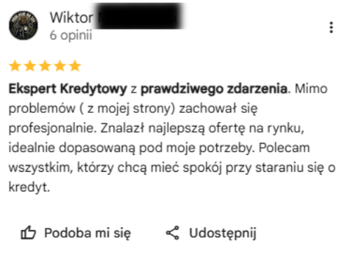 Opinia klienta w Google